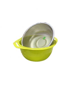 High-Quality Stainless Steel Fruit Bowl Drain Basket Fruit and Vegetable Cleaning Bowl Kitchen Drain Fruit Tray (Small size, Blue color )