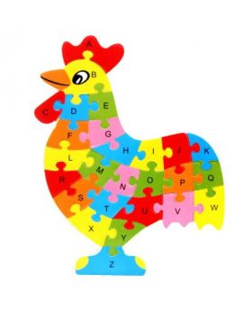   Wooden A to Z Jigsaw Puzzle Board with Cock