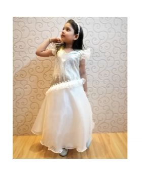 White & Silver sequence gown for Girls