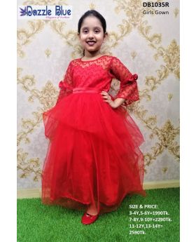 GIRLS NEW  RED  COLUR PARTY GAWON 