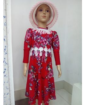 Girls red color winter party frock 