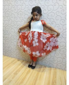 GIRLS NEW  RED $ WHITE  COLUR PARTY DRESS 