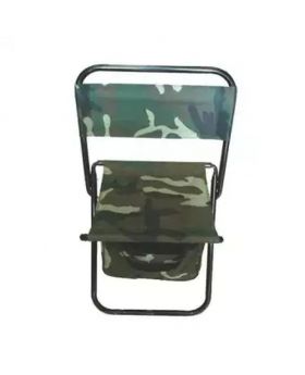 Woodland Camouflage Military Pattern Folding Chair with Back Pouch - Green