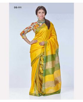 Yellow+Green Tangail Silk Saree for Women 