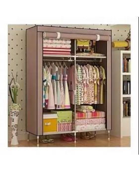 Stainless Steel and Fabric Storage Wardrobe - Coffee