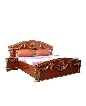 Malaysian MDF Designed Wood Bed - Lacquer Polish