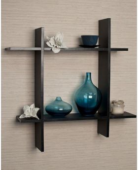 Malaysian wood Processed  Wall Hanging Shelf - Black
