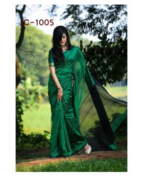 Tangail Silk Saree for Women-Dark Green