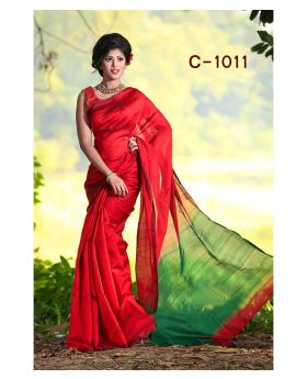 Tangail Silk Saree for Women (Red-Green)