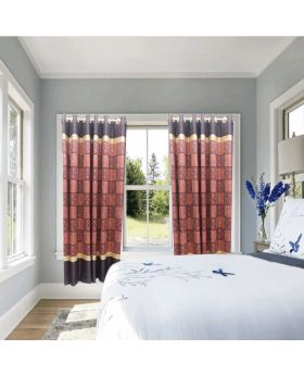 Curtain for Door Windows-Cream & Purple Block 1pc