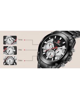 NaviForce 9097 Men's Sport Leather Wrist Quartz Watch- Golden, Black
