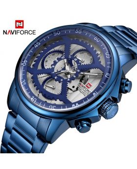 Naviforce 9150 Mens Watches Top Brand Luxury Quartz Watch Steel Men Military Waterproof Sport Wrist Watch Male- BLUE CH-9150