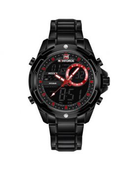 Naviforce NF9120 Dual Display Analog and Digital Stainless Steel Watch. Black Strap Color