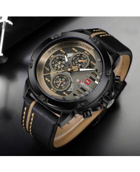 NAVIFORCE 9110 Top Brand Luxury 24 hour Date, Week Display Sports Quartz Military Wristwatch - Black Brown