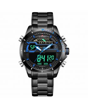 Naviforce 9133 Black & Gold  For Mens Sports Dual Time Analog Digital Watches- Blue
