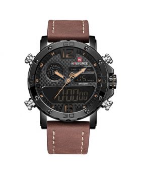 Naviforce NF9134 Brown Strap Black Case For Mens Watches Top Brand Luxury Causal Waterproof Quartz Watch Leather Military Wrist watch relogio masculino Clock