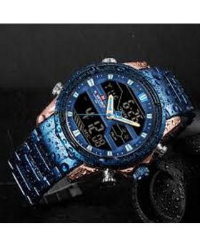 NAVIFORCE 9132 Men’s Watches Sport Military Dual Display Leather Watch Round 3ATM Waterpoof Multifunction Wristwatch Male Clock
