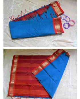 silk cotton saree(blue and red)