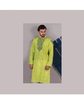 %Light Green Cotton Short Panjabi for Men%
