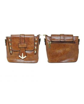 Artificial Leather Square Shaped Brown Color Ladies Bag