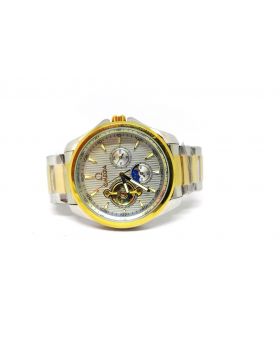 Omega Replica Silver-Golden Bezel Automatic Partial Skelton Watch for Men