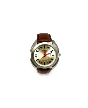 Forest Replica Brown Strap Artificial Leather Orange-Silver Hands Date Function  Watch for Men