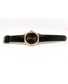 Movado Replica Black Strap Textured PU Leather Rose-Gold Date Function Watch for Men