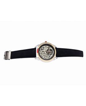 Replica Black PU Leather Strap Grey-Rose Gold Bezel Grey Designed Dial Watch for Men
