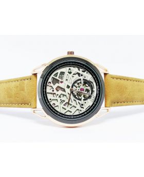 Replica Light Brown PU Leather Strap, Silver-Rose Gold Bezel, Designed Dial Watch for Men