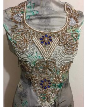 Shamu silk Ash Color Karchupi work dress for Women