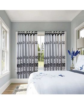 Curtain for Door Windows- Silver & Black 1 pc