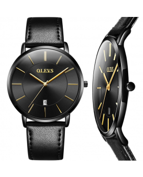 Black Leather Wrist Watch for Men