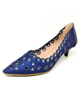 Dark Blue Artificial Leather Semi Heel Shoe for Women