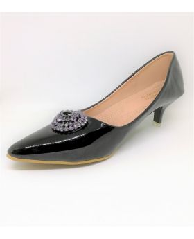 Stylish Black Artificial Leather Semi Heel Shoe for Women