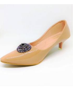Light Brown Artificial Leather Semi Heel Shoe for Women