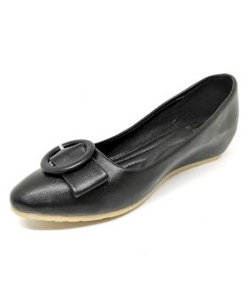 Black Artificial Leather Flat Block Shoe for Women