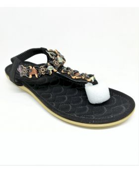 Stylish Black Artificial Leather Flat Sandal for Women
